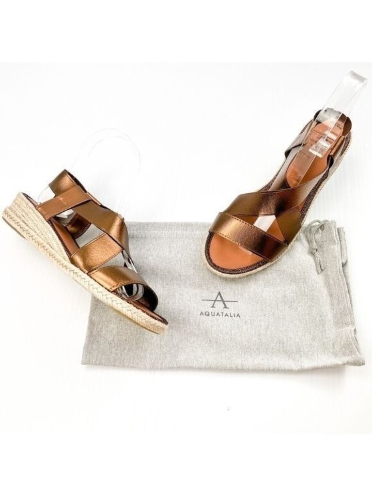 Aquatalia Sandal Espadrille Womens Size 6 Maggie Wedge Copper Brown Strap